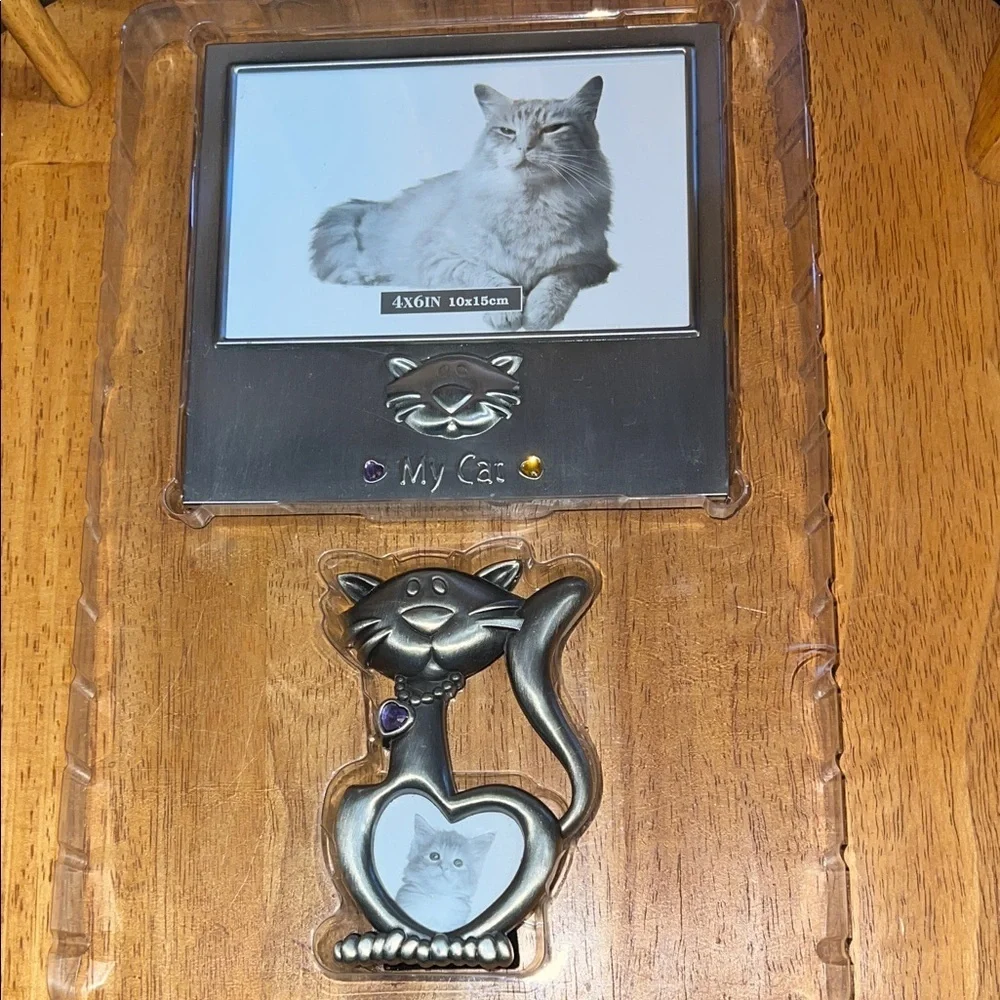 Silver Pewter Cat Picture Frame with Jewel Accents 2 Frames